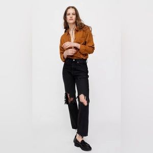 BDG Premium High-Waisted Relaxed Straight Jean – Distressed Black Denim